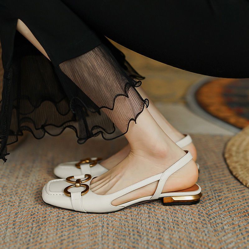 Slingbacks femme en cuir bout rond talon bas