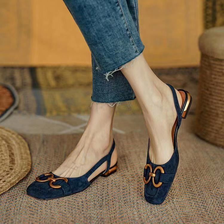Slingbacks femme en cuir bout rond talon bas
