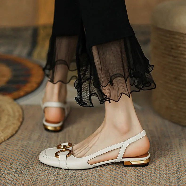 Slingbacks femme en cuir bout rond talon bas
