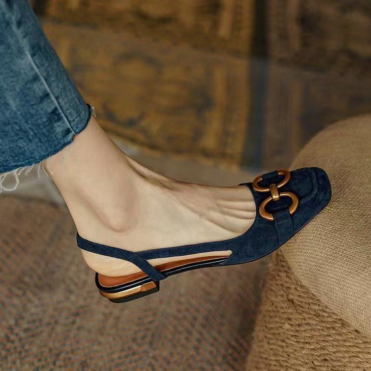 Slingbacks femme en cuir bout rond talon bas