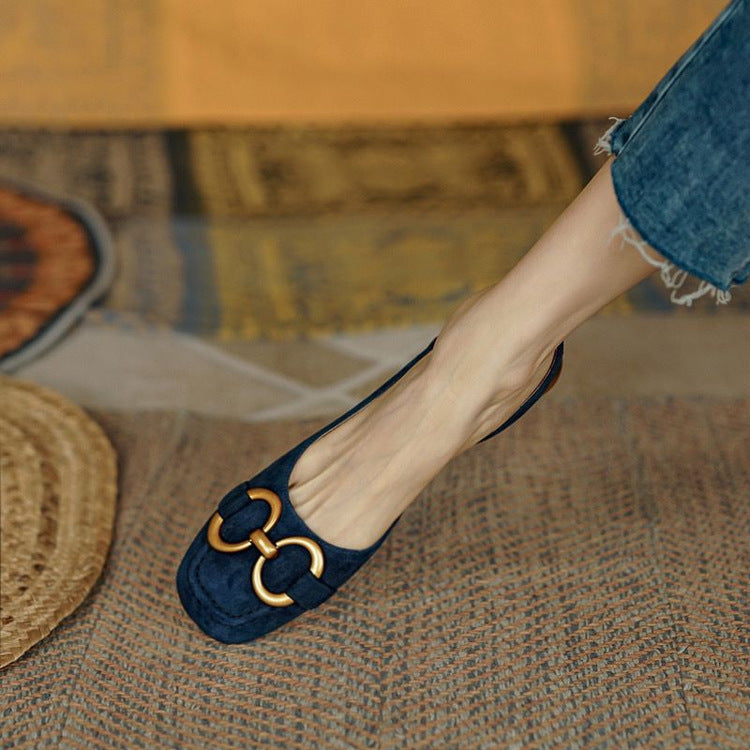 Slingbacks femme en cuir bout rond talon bas