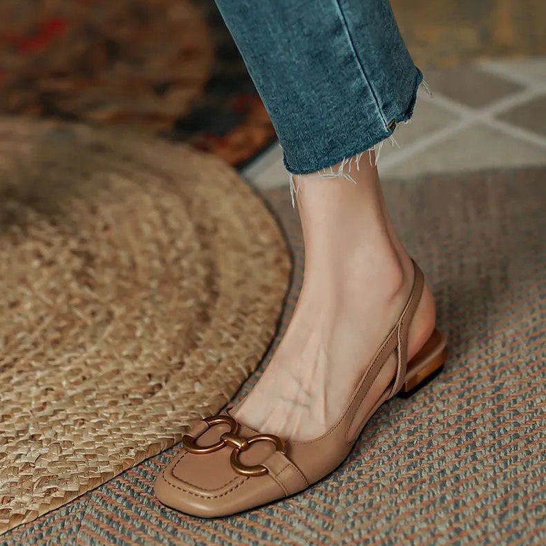 Slingbacks femme en cuir bout rond talon bas