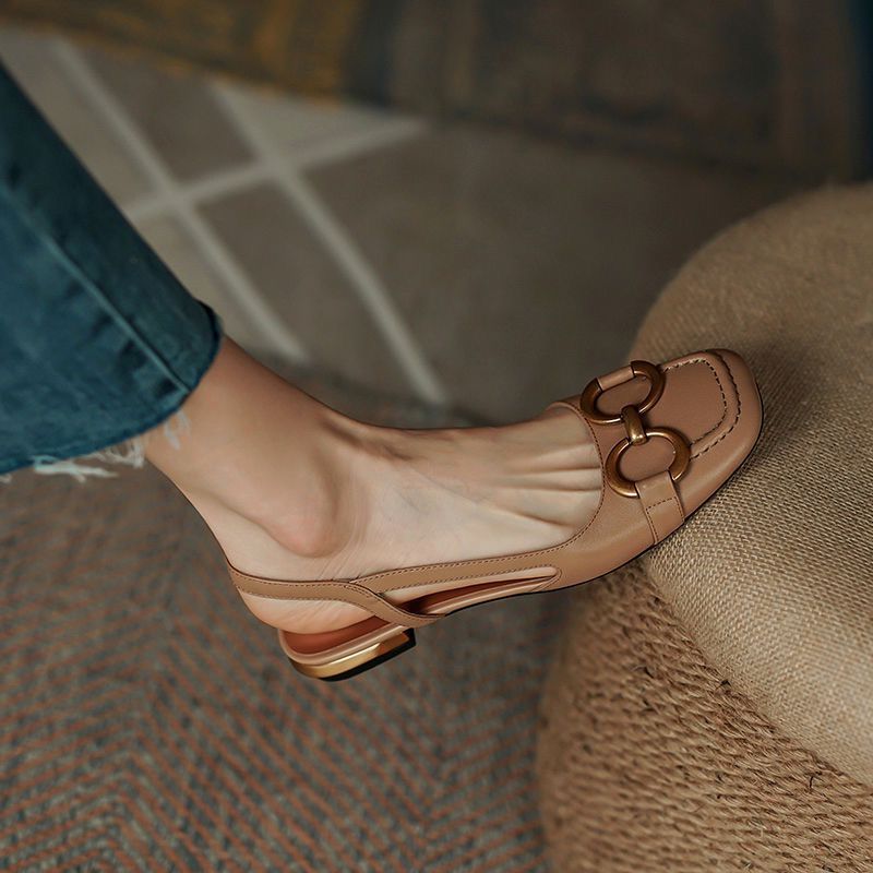 Slingbacks femme en cuir bout rond talon bas