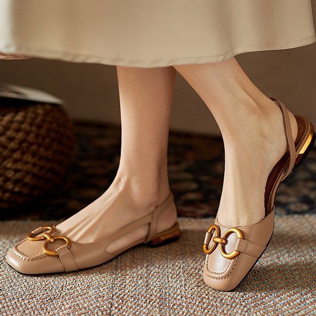 Slingbacks femme en cuir bout rond talon bas