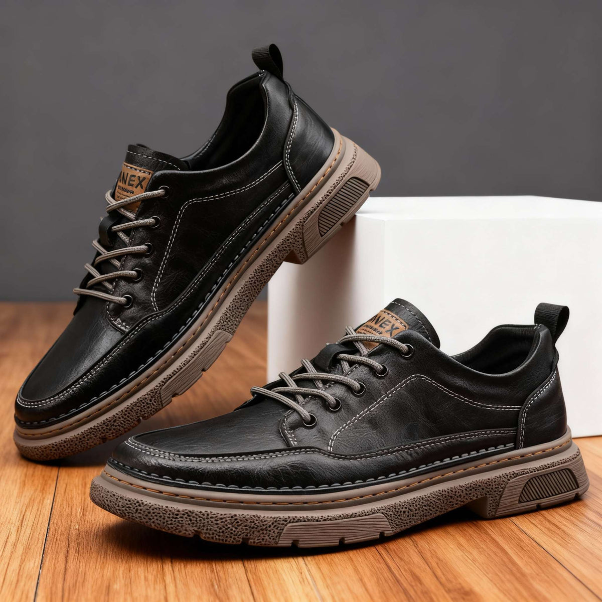 Sneakers en cuir homme semelle amortissante - Noir