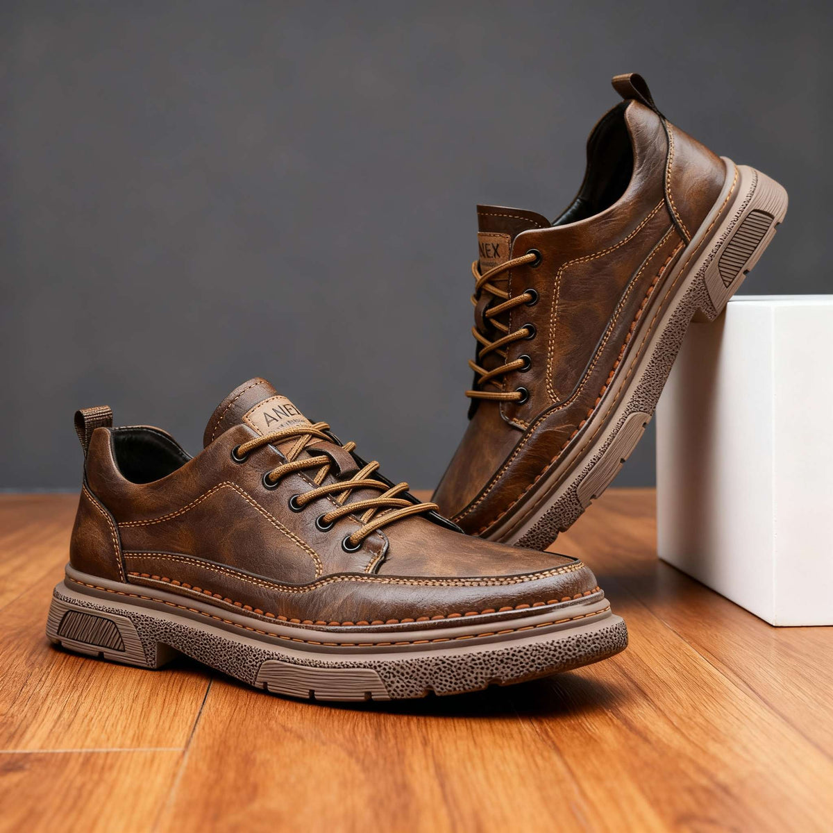 Sneakers en cuir homme semelle amortissante - Marron