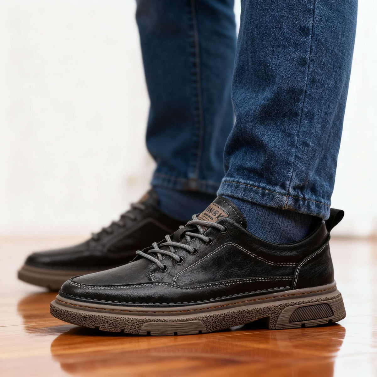 Sneakers en cuir homme semelle amortissante