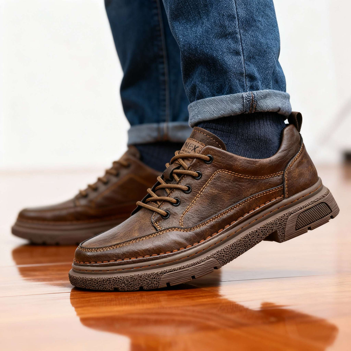 Sneakers en cuir homme semelle amortissante