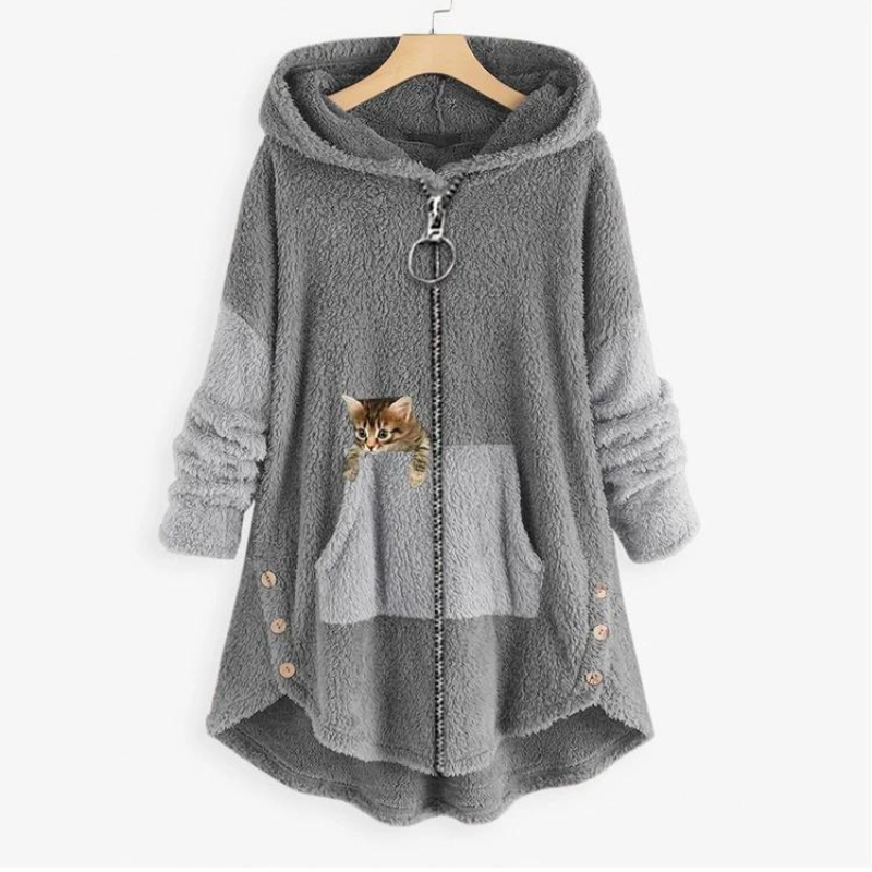 Sweat à Capuche Femme Peluche Chaud Oversize - Gris