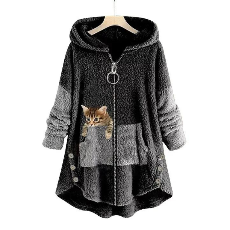 Sweat à Capuche Femme Peluche Chaud Oversize - Gris Foncé
