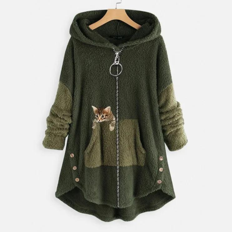 Sweat à Capuche Femme Peluche Chaud Oversize - Vert
