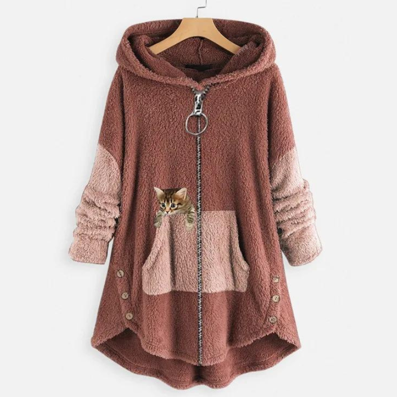 Sweat à Capuche Femme Peluche Chaud Oversize - Rose