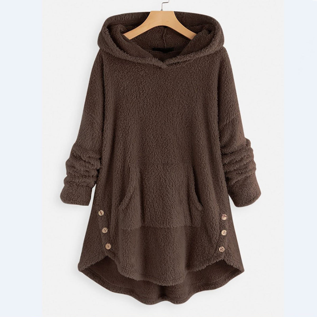 Sweat à Capuche Femme Peluche Chaud Oversize - Marron