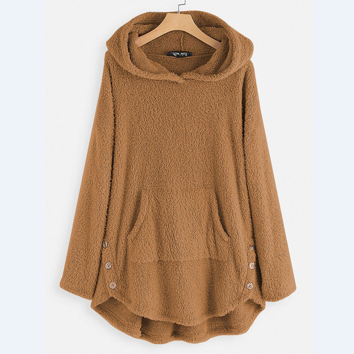 Sweat à Capuche Femme Peluche Chaud Oversize - Beige