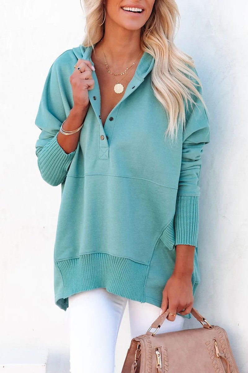 Sweat à Capuche Henley Oversize Femme