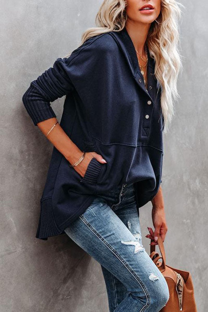 Sweat à Capuche Henley Oversize Femme