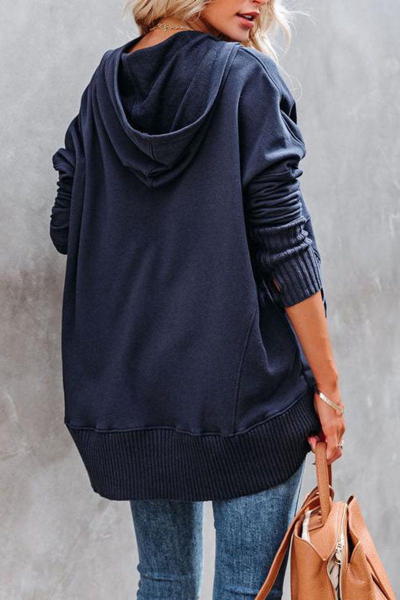 Sweat à Capuche Henley Oversize Femme