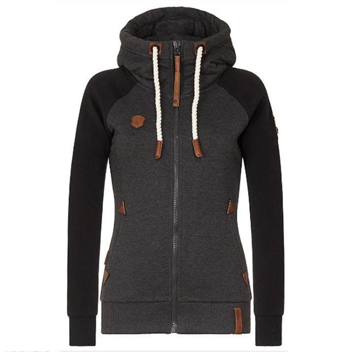 Sweat à Capuche Zippé Femme Manches Raglan Bicolore Coupe Droite