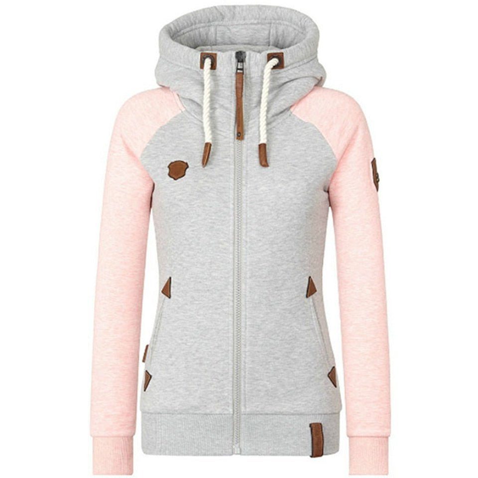 Sweat à capuche zippé femme manches raglan bicolore - Rose Clair