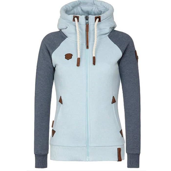 Sweat à capuche zippé femme manches raglan bicolore - Bleu Clair