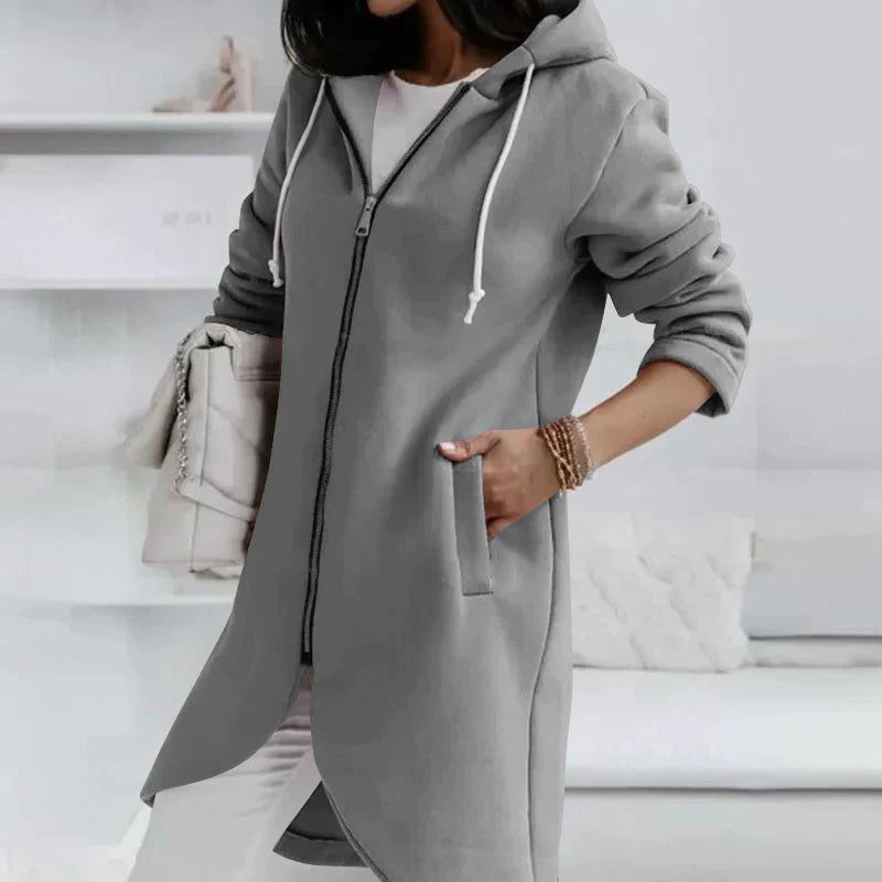 Sweat à capuche zippé long oversize femme - Gris