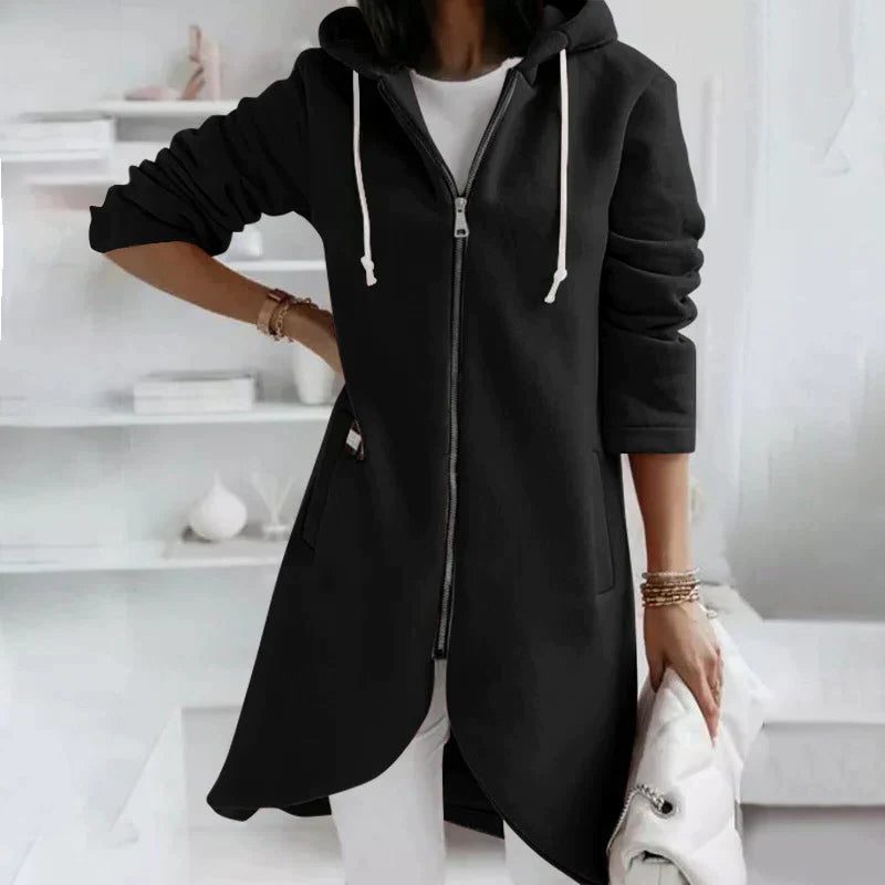 Sweat à capuche zippé long oversize femme - Noir
