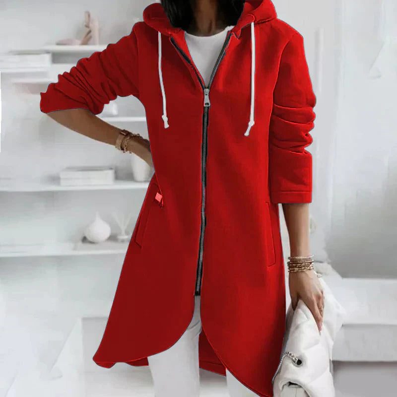 Sweat à capuche zippé long oversize femme - Rouge