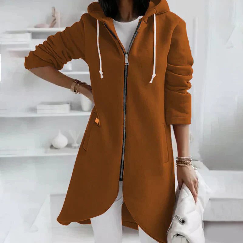 Sweat à capuche zippé long oversize femme - Marron