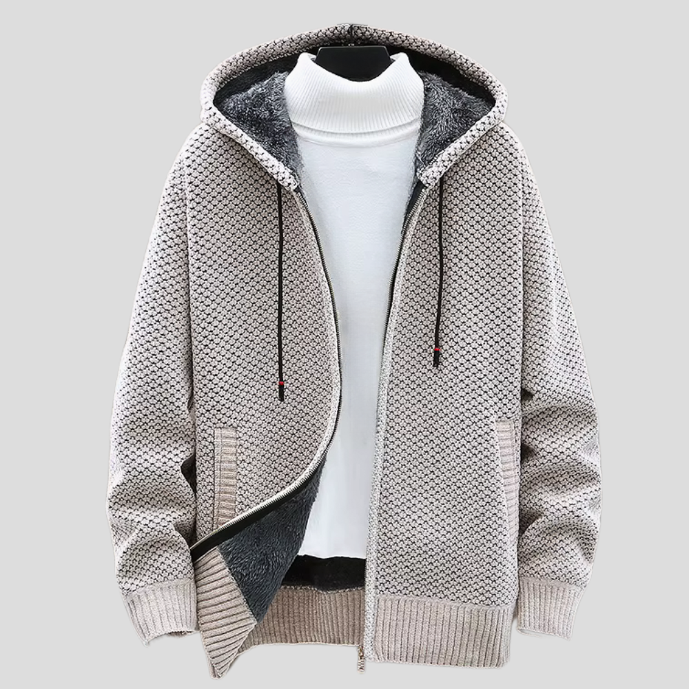 Sweat à capuche zippé en maille à doublure polaire - Beige