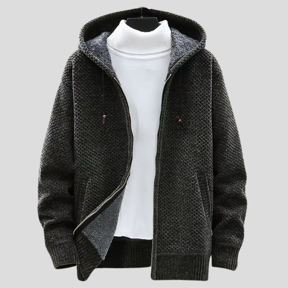 Sweat à capuche zippé en maille à doublure polaire - Vert