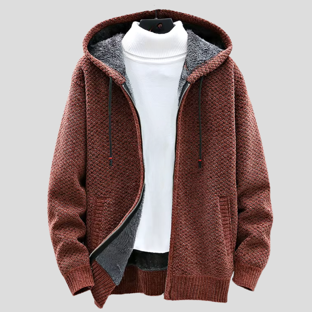 Sweat à capuche zippé en maille à doublure polaire - Marron