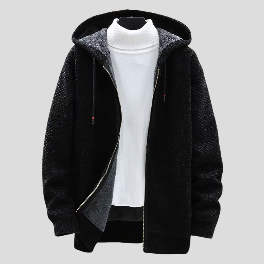 Sweat à capuche zippé en maille à doublure polaire - Noir