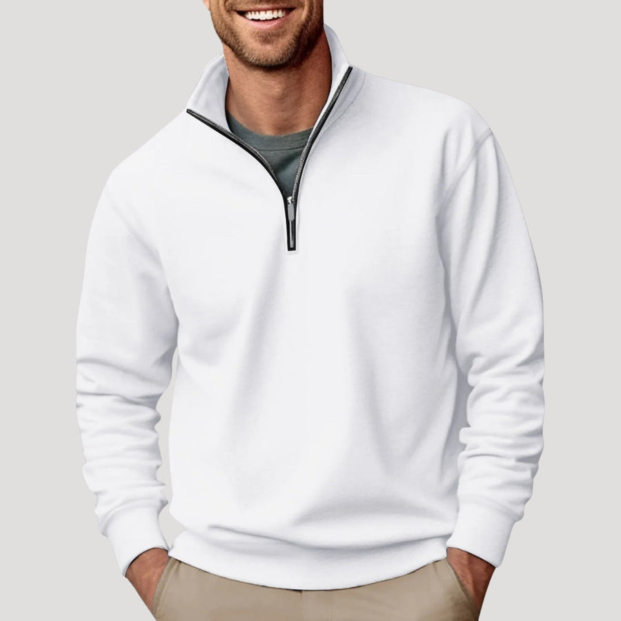 Sweat Demi-Zip Homme Coton Léger Respirant Coupe Décontractée