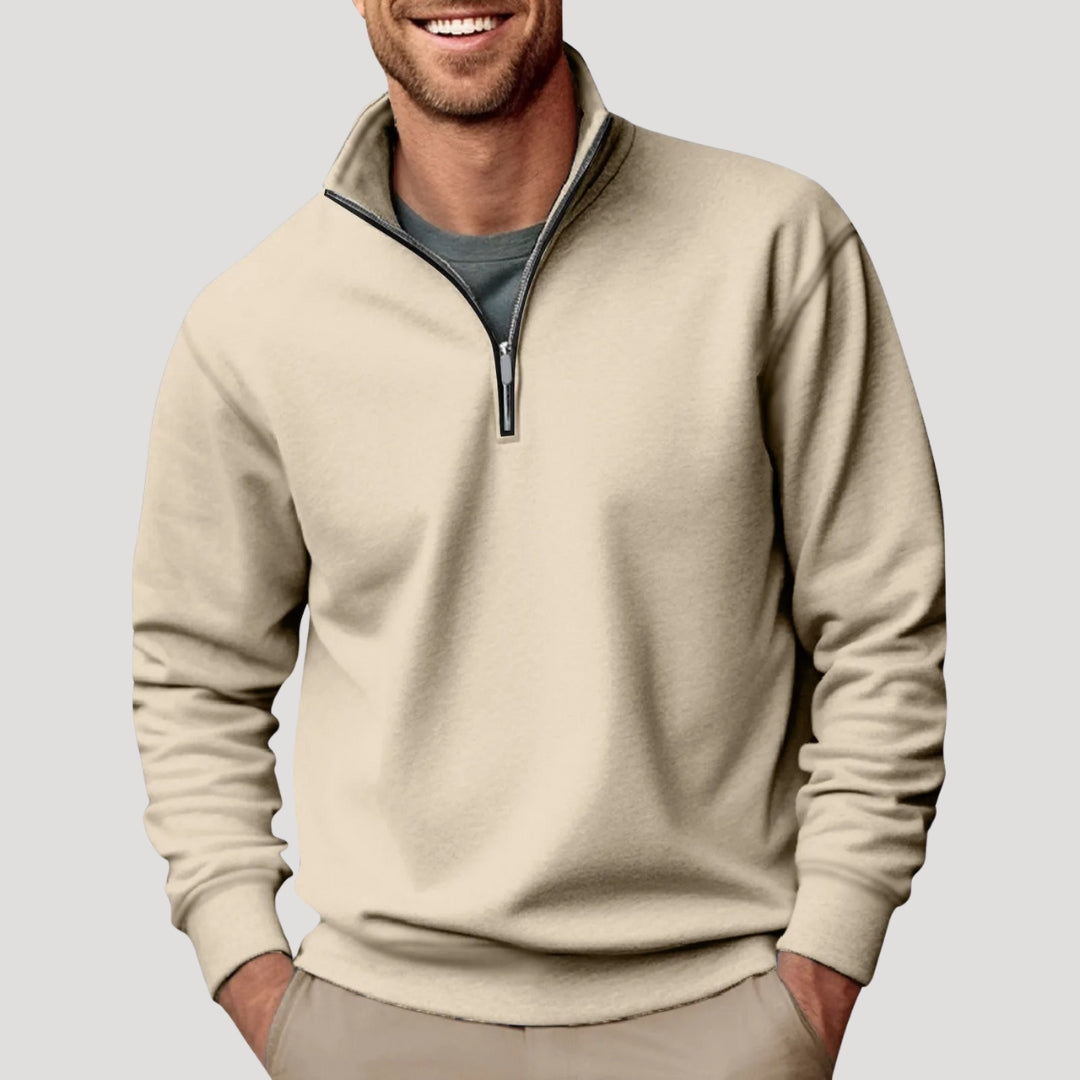 Sweat Demi-Zip Homme Coton Léger Respirant - Beige