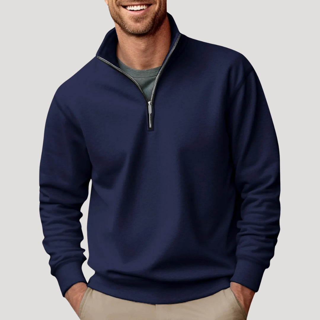 Sweat Demi-Zip Homme Coton Léger Respirant - Bleu Foncé
