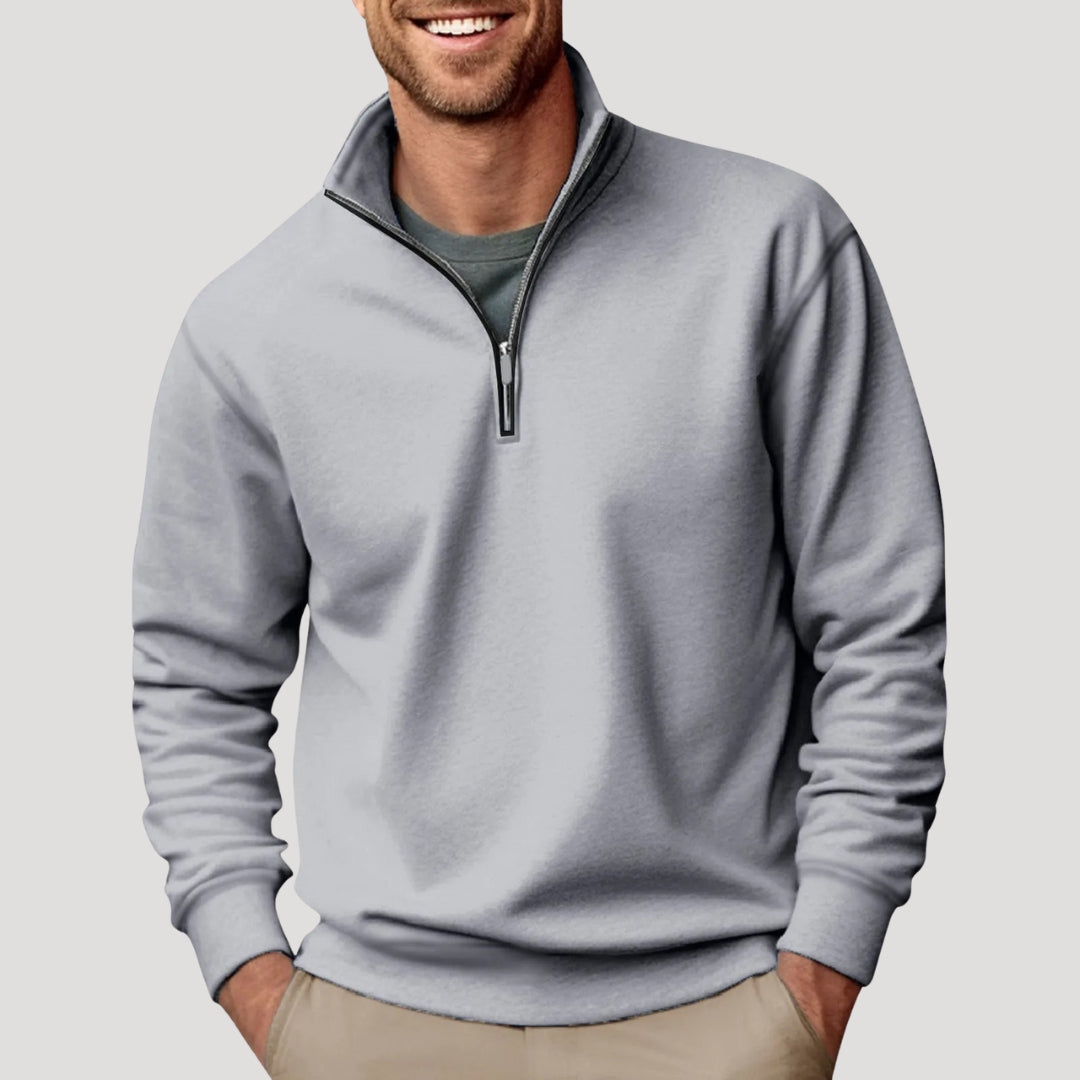 Sweat Demi-Zip Homme Coton Léger Respirant - Gris