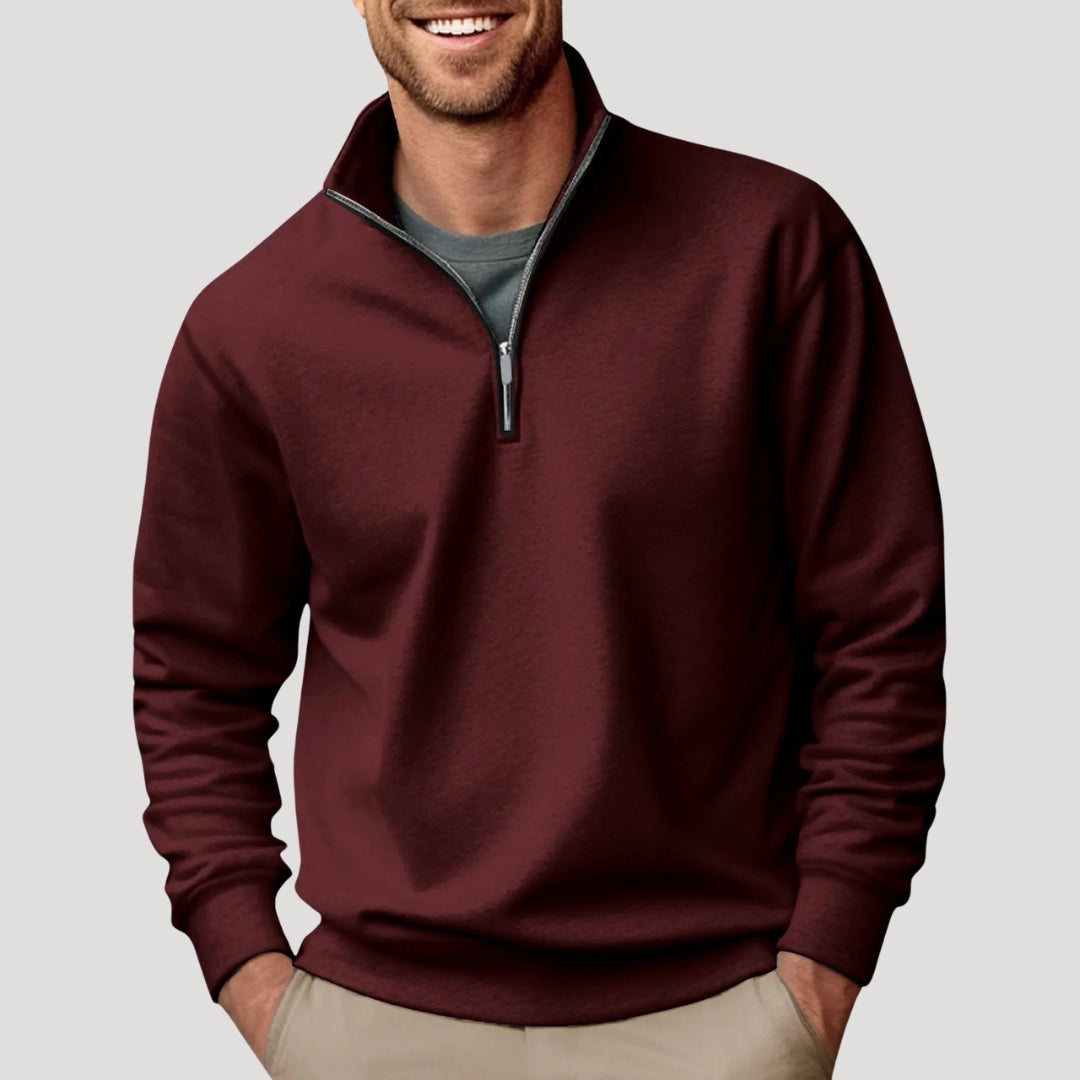 Sweat Demi-Zip Homme Coton Léger Respirant - Marron
