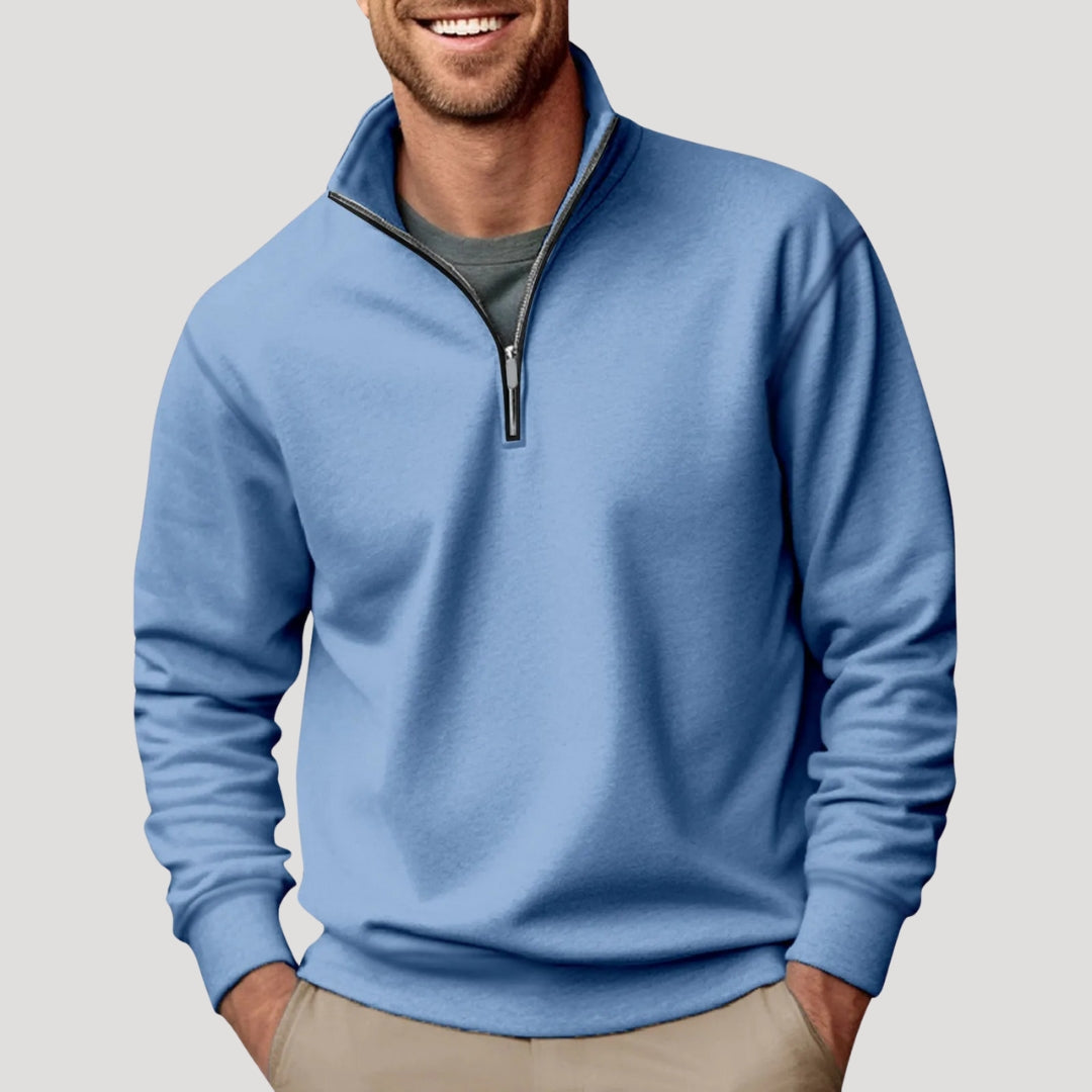 Sweat Demi-Zip Homme Coton Léger Respirant - Bleu