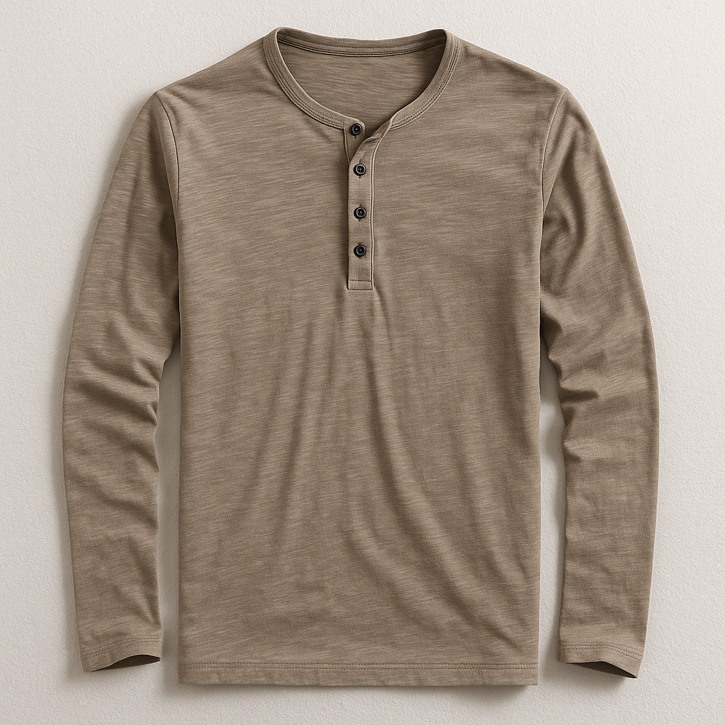 T-shirt Henley Homme Manches Longues en Coton