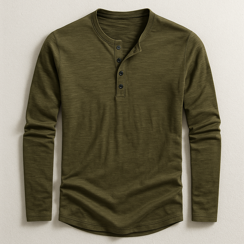 T-shirt Henley Homme Manches Longues en Coton