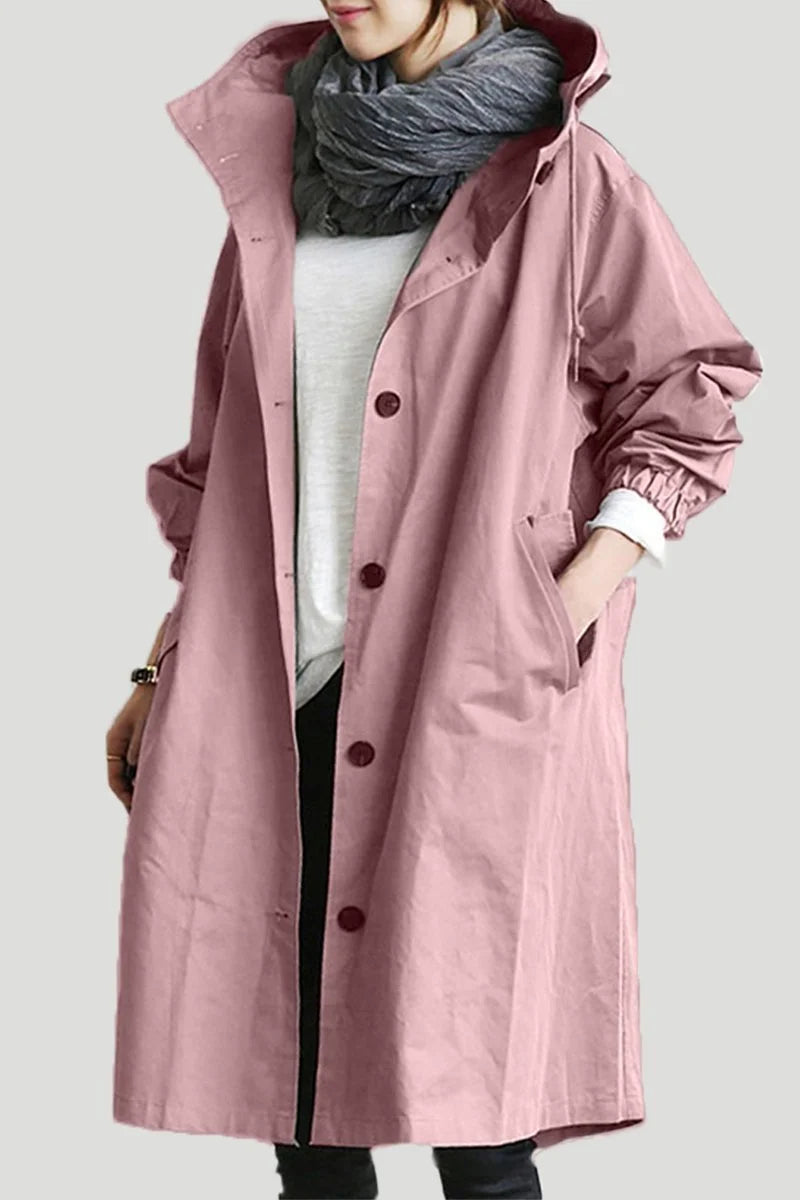 Trench à Capuche Oversize Femme Long Col Montant - Rose