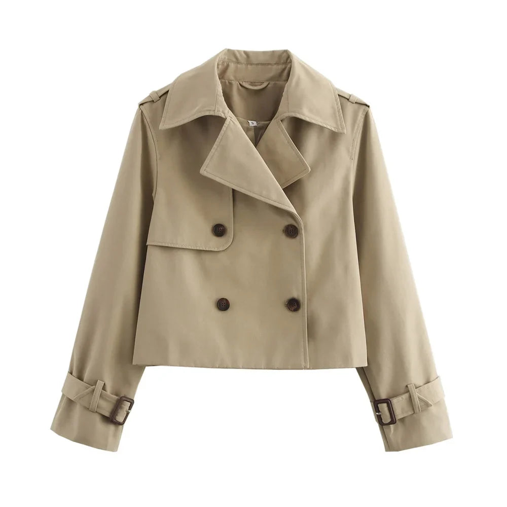 Trench court croisé femme coupe vintage - Kaki