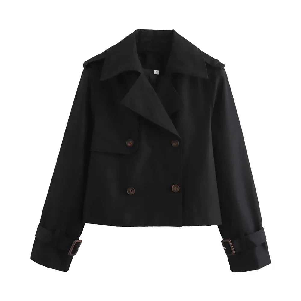 Trench court croisé femme coupe vintage - Noir