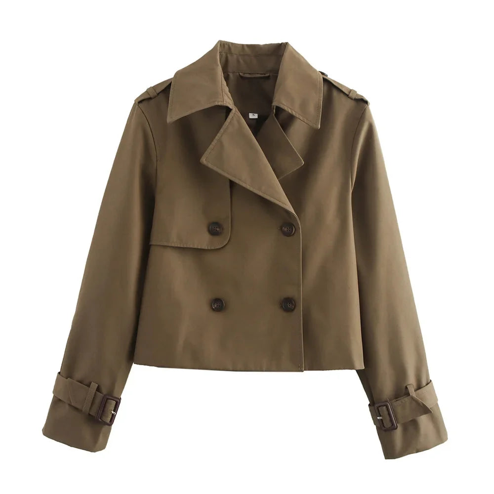 Trench court croisé femme coupe vintage - Marron