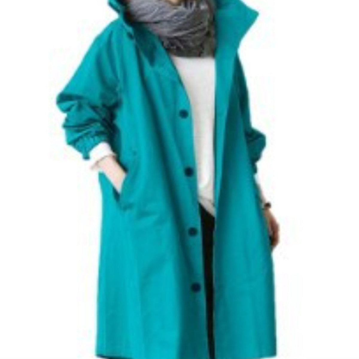 Trench Femme à Capuche Long Oversize - Bleu