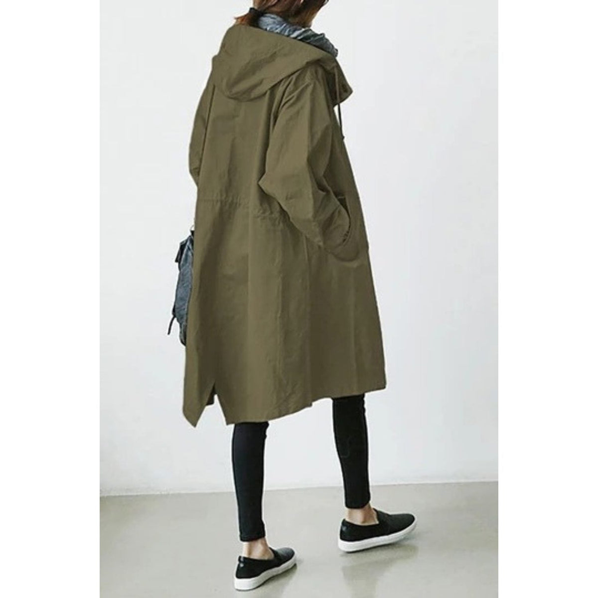 Trench Femme à Capuche Long Oversize - Vert