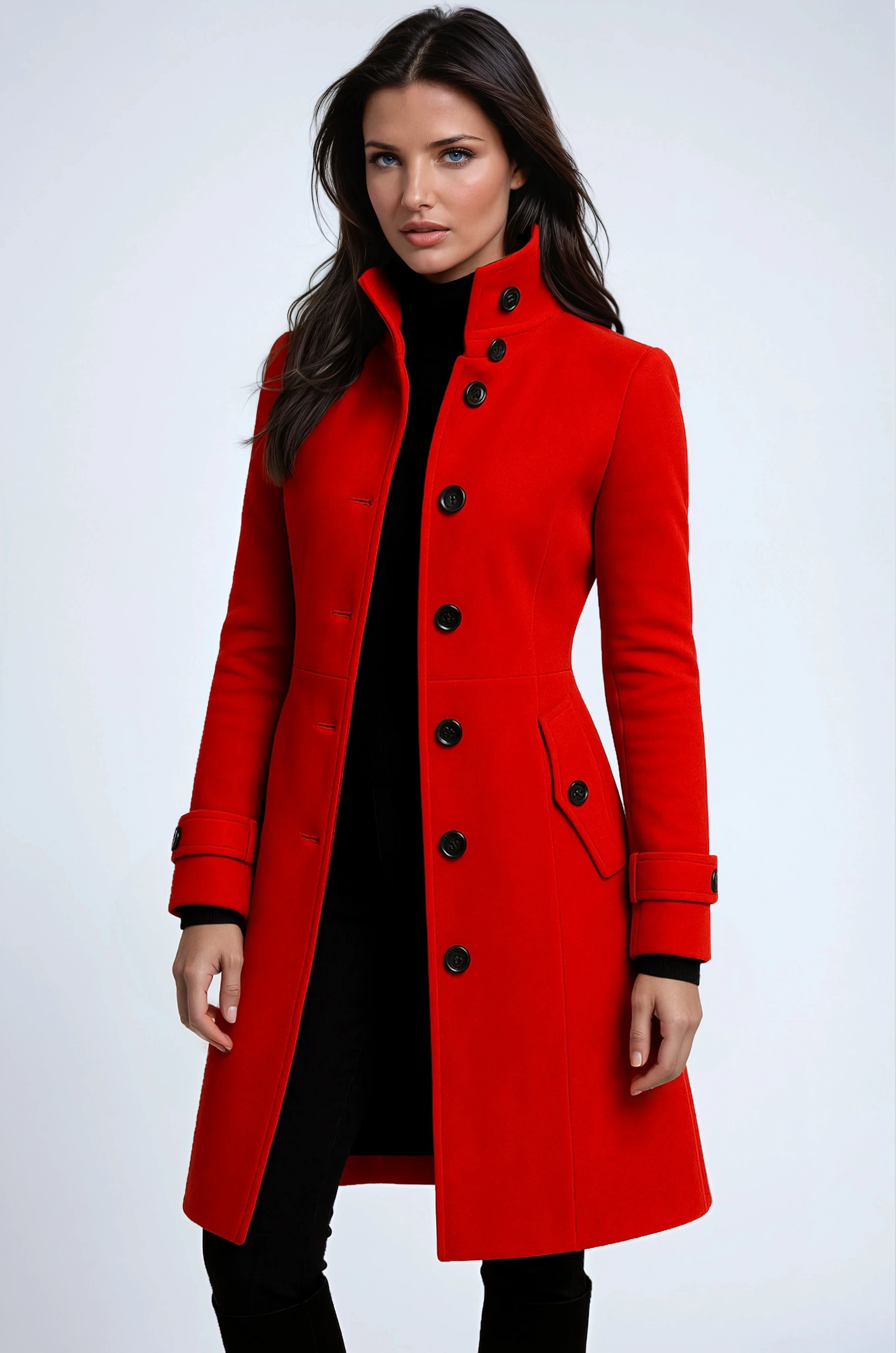 Trench femme col montant long - Rouge
