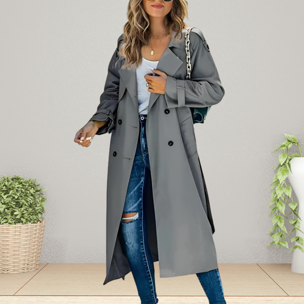 Trench Femme Croisé Col Cranté Long - Gris