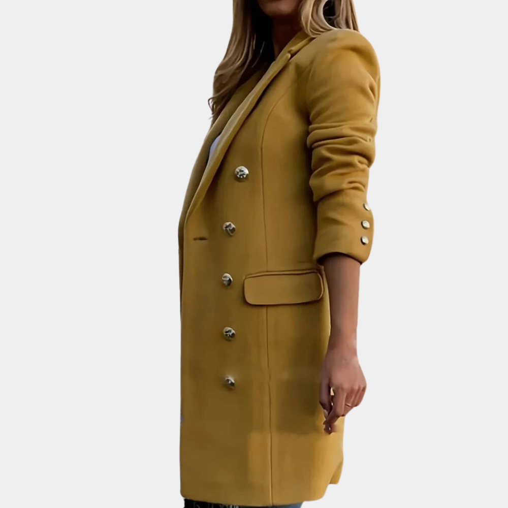 Trench femme en laine croisé cintré long - Jaune