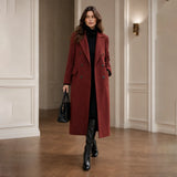 Trench femme en laine croisé long